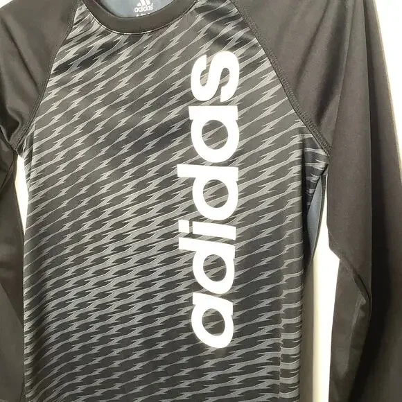 Adidas Black Gray White Long Sleeve Performance Tee Small - Picture 2 of 4